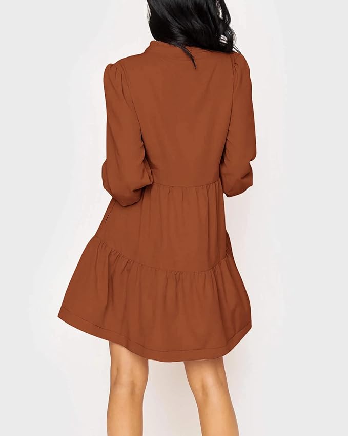Imily Bela Womens Fall Long Sleeve Tunic Dress Casual V Neck Loose Ruffle Tiered Dress