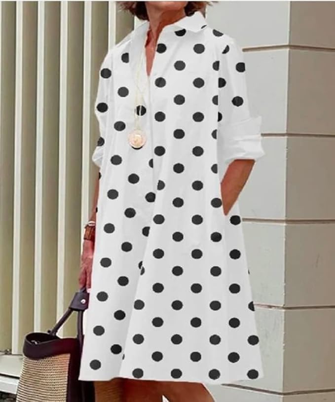 Womens 2025 Long Sleeve Button Down Shirt Summer Dress Casual V Neck Loose Fit Midi Shirt Dresses with Pockets