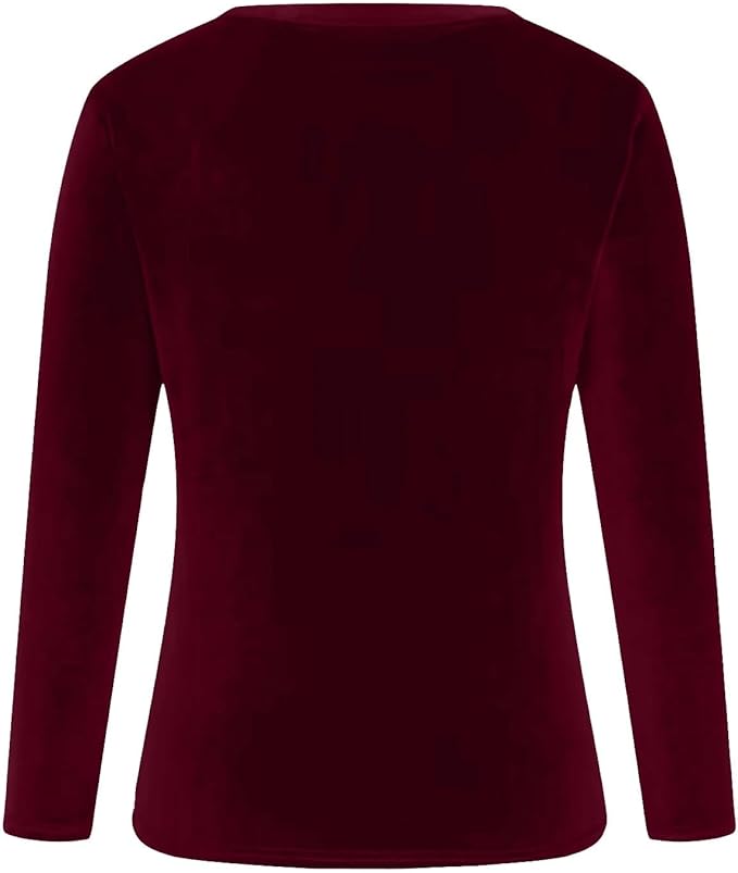 Velvet Tops for Women Dressy Casual V Neck Shirts Loose Fit Vintage Long Sleeve Velour Blouse Solid Holiday Party Outfits