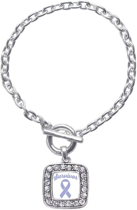 Inspired Silver - Silver Square Charm Toggle Bracelet with Cubic Zirconia Jewelry