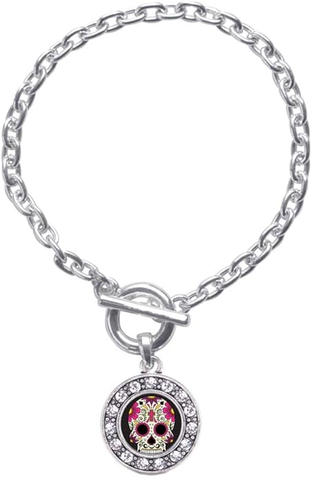 Inspired Silver - Silver Circle Charm Toggle Bracelet with Cubic Zirconia Jewelry