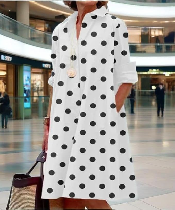 Womens 2025 Long Sleeve Button Down Shirt Summer Dress Casual V Neck Loose Fit Midi Shirt Dresses with Pockets