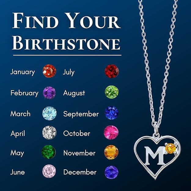 Icy Jewelry Silver Sterling Necklace Initial Letter A-Z Birthstone for Women – Personalized Custom Jewelry Pendant with Heart Design Customized Dainty Charm for Wife Girlfriend Mom – 18" Box Chain