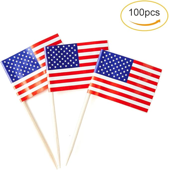 American Flag USA Flag, Small Mini American Toothpick Flags for Food, Cupcakes, Cocktails, Appetizers, Bar Party Decorations