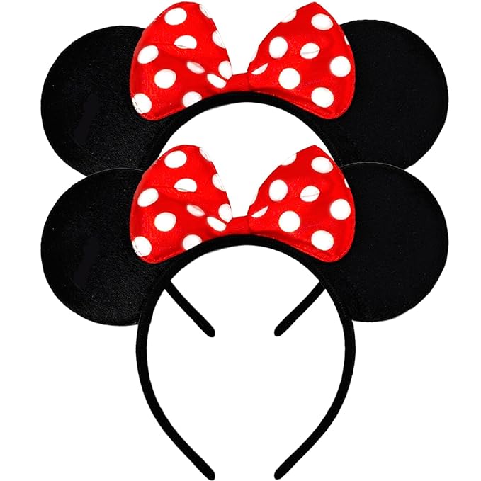 MADO 2 pack mouse ears headbands for adults women little girls boys (red polka dot, onesize)