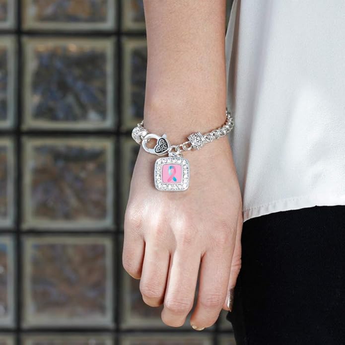 Inspired Silver - Silver Square Charm Bracelet with Cubic Zirconia Jewelry
