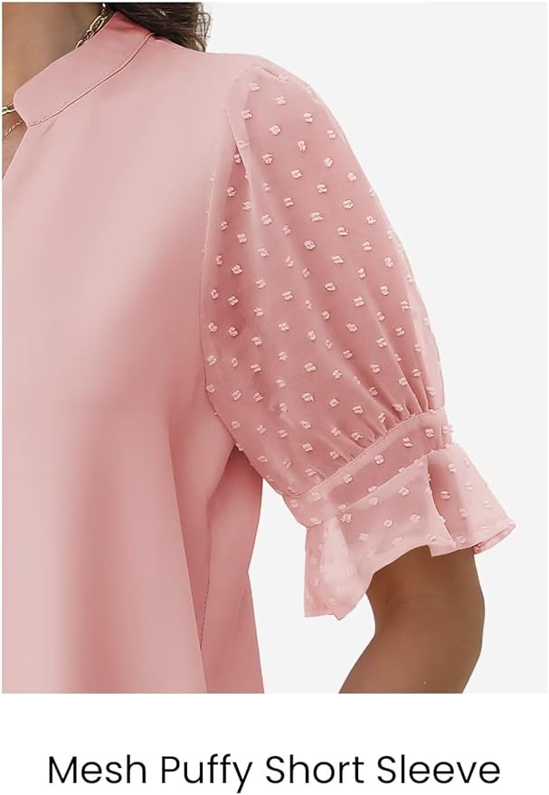 Wkior Shift Dress for Women V Neck Short Sleeves Solid Color Casual Flowy Summer Dresses(S-2XL)