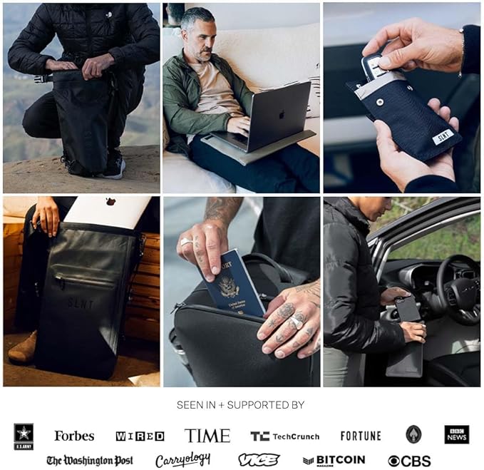 Silent Pocket Essentials Backpack with SLNT Faraday Laptop Sleeve - Signal Blocking, Protects Data & Devices Against Identity Theft - Great for Work, Travel, Hiking, Daily Commute