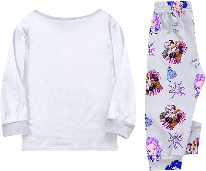Girls 2 Piece K Pop Singer Outfits Cute Cartoon Graphic Shirts and Pants Casual Tracksuit Fashion Clothing Sets