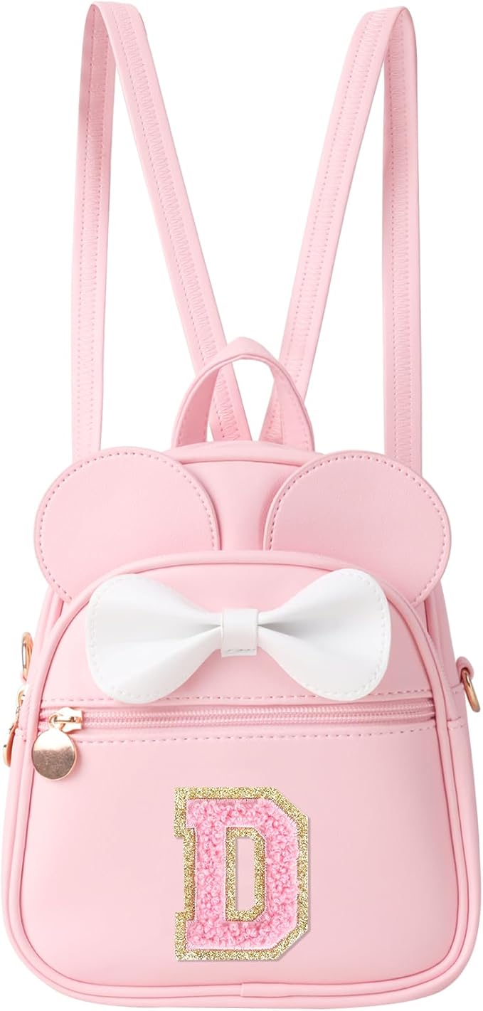 UIXIZQ Personalized Toddler Backpack for Girls 3–10, Cute Mini Bowknot Mouse-Ear Toddler Bookbag Crossbody Purse, Small Daypack Wallet Set, Initial Birthday Gift, Trendy Little Kids/Teen Bag(Pink,D)