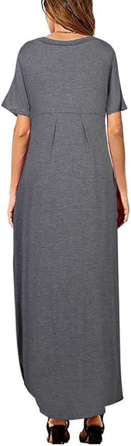 Arolina Women's Summer Maxi Dress Short Sleeve V Neck Casual Loose Long Beach Split Dresses with Pockets