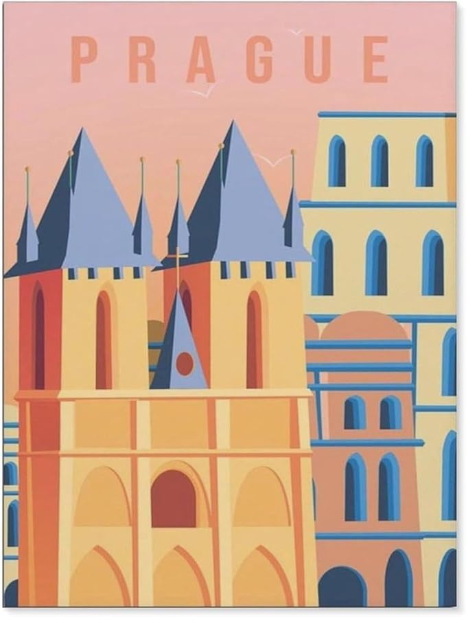 Paper Jigsaw 1000 Piece，Prague Vintage Travel Poster，Educational Toys for Adult Birthday Gift（50x70cm）-BK39