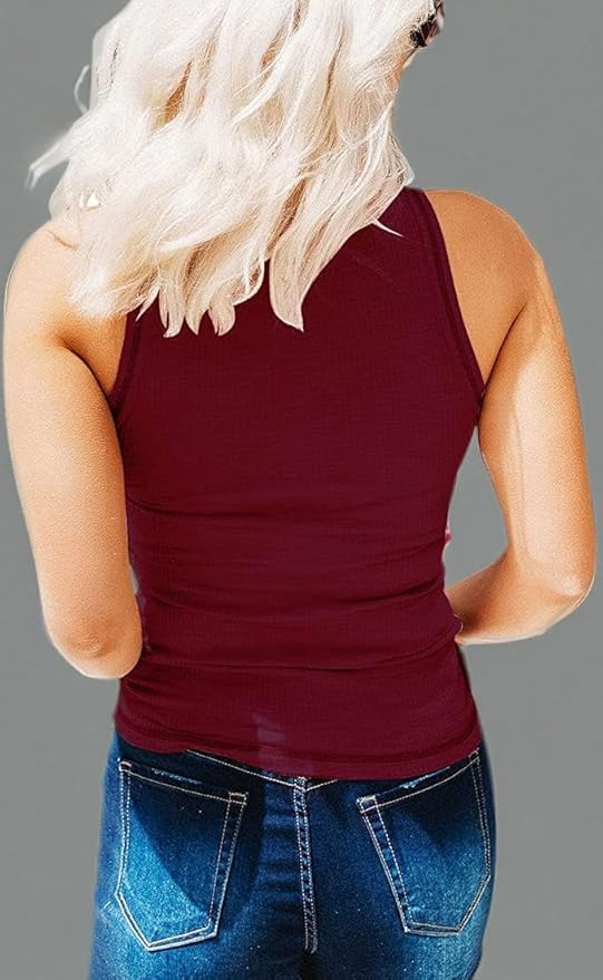 KINLONSAIR Women's Sleeveless Henley Tank Tops Ribbed V Neck Button Down T Shirts Summer Slim Fit Tee Tops