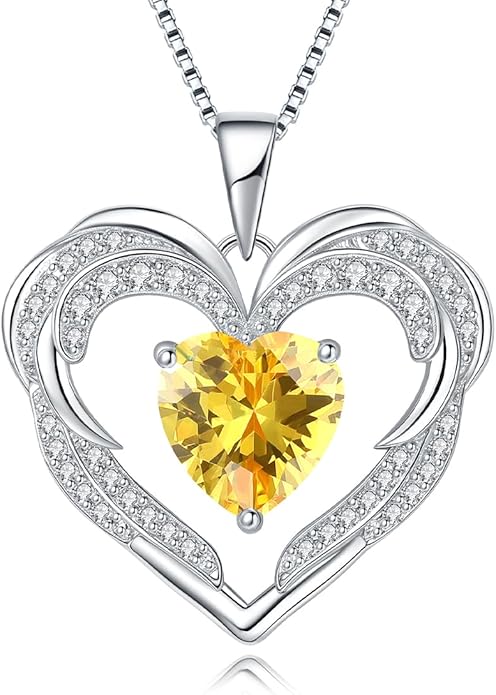 Jurikko Heart Necklaces Valentine's Gift for Women, Birthstone 925 Sterling Silver Angel Wings Love Pendant Necklaces for Women, Jewelry Gifts for Wife, Anniversary, Mother's day