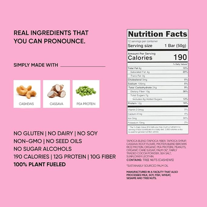 TRUBAR Vegan Protein Bar, Strawberry Shorty Got Cake, Gluten Free, Plant Based Protein, Dairy Free, Non GMO, Soy Free, No Sugar Alcohols, 12G Protein, 12G Fiber, 23G Carb, On the Go Snack Bars, 12 CT