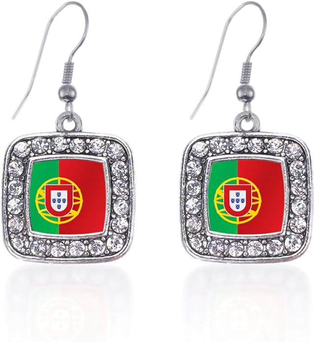 Inspired Silver - Silver Square Charm French Hook Drop Earrings with Cubic Zirconia Jewelry