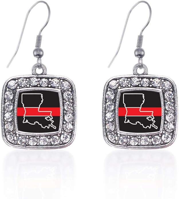Inspired Silver - Silver Square Charm French Hook Drop Earrings with Cubic Zirconia Jewelry