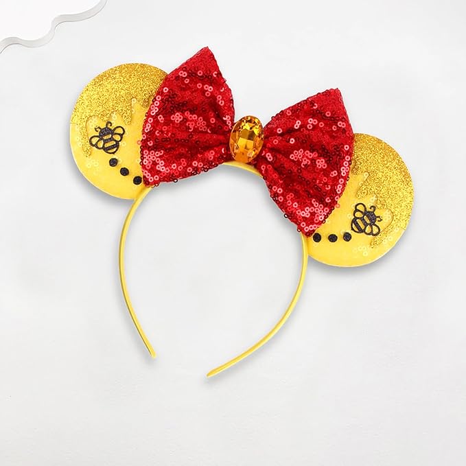 Sequin Mouse Ears Headbands for Women Girls Boys, Glitter Bows Headband for Kids Adults Birthday Party Costume Halloween