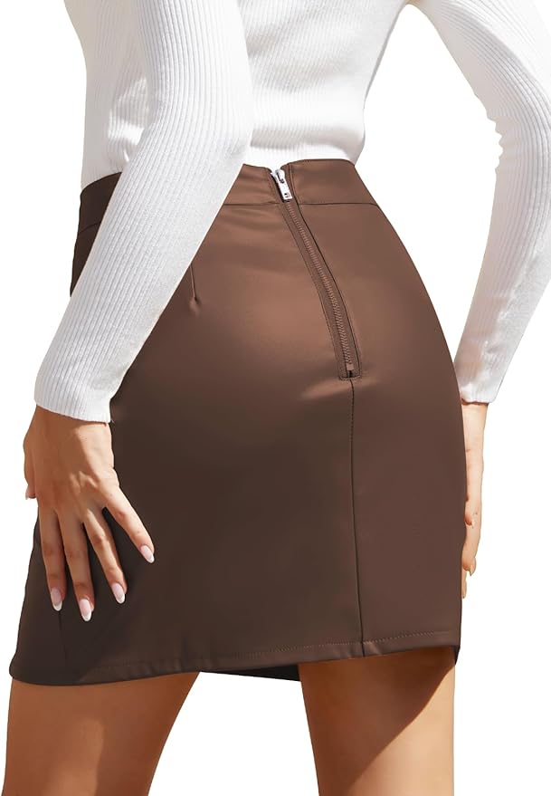 We1Fit Womens Fuax Leather Skirt High Waisted Bodycon Pencil Mini Skirts with Shorts