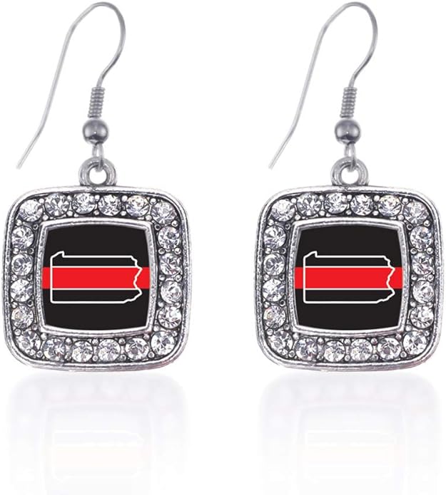 Inspired Silver - Silver Square Charm French Hook Drop Earrings with Cubic Zirconia Jewelry