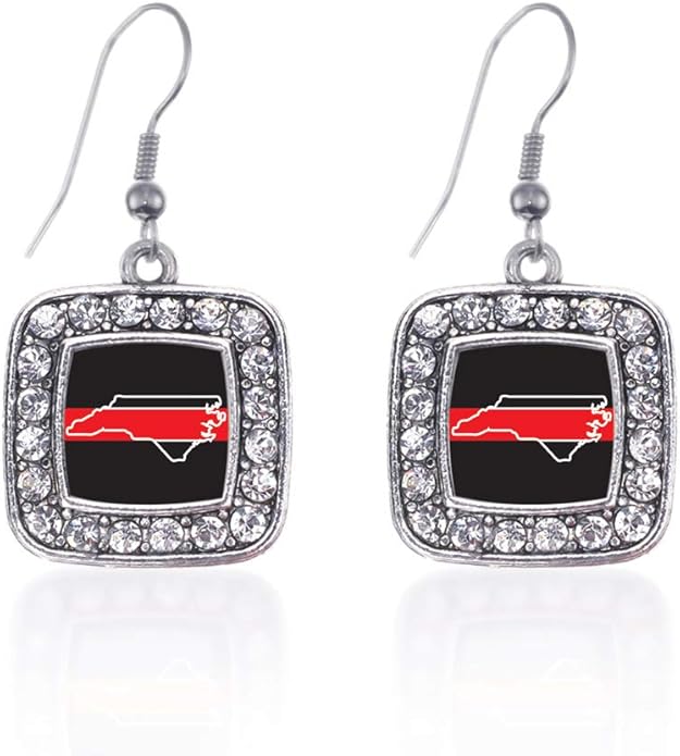 Inspired Silver - Silver Square Charm French Hook Drop Earrings with Cubic Zirconia Jewelry