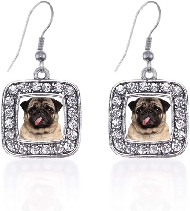 Inspired Silver - Silver Square Charm French Hook Drop Earrings with Cubic Zirconia Jewelry