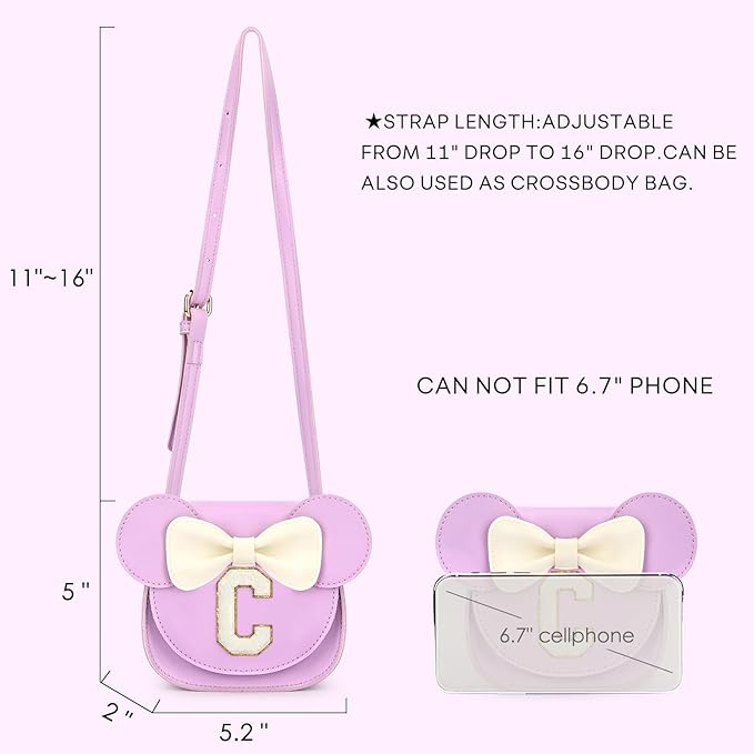 mibasies Toddler Purse Girl Gifts: Girls Birthday Gifts for 3-8 - Toys for Ages 2-4 Girls Mouse Ears Purse, Purple, Letter C