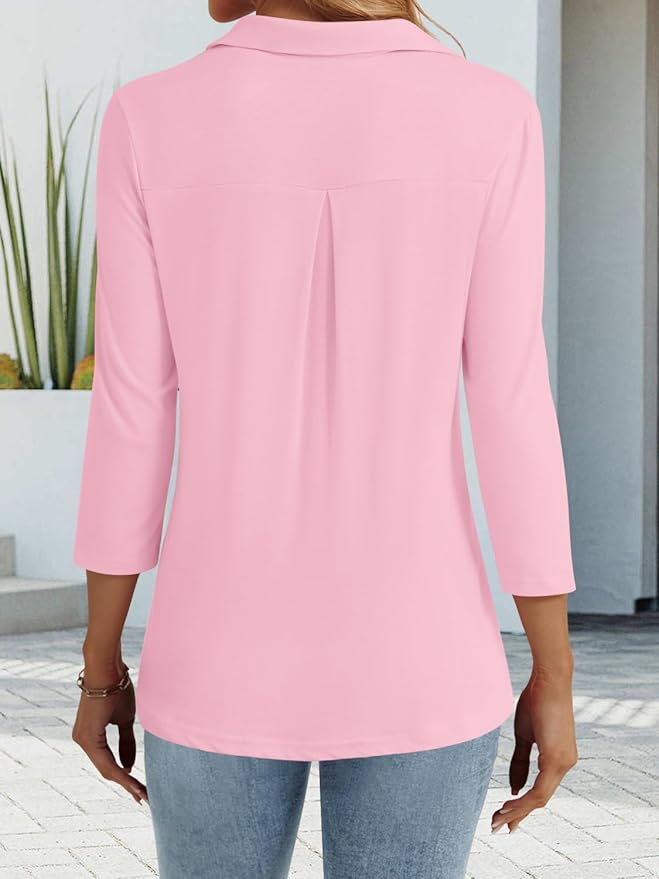3/4 Length Sleeve Womens Tops Dressy Casual V Neck Polo Shirts Business Work Blouses 2025 Trendy Tunic Top