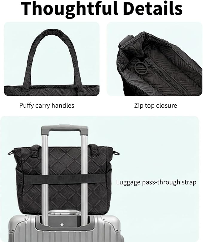 SUNRISING Tote Bag for Women, Puffy Tote Bag with Zipper, Large Quilted Shoulder Bag with Compartments for Travel Work Gym