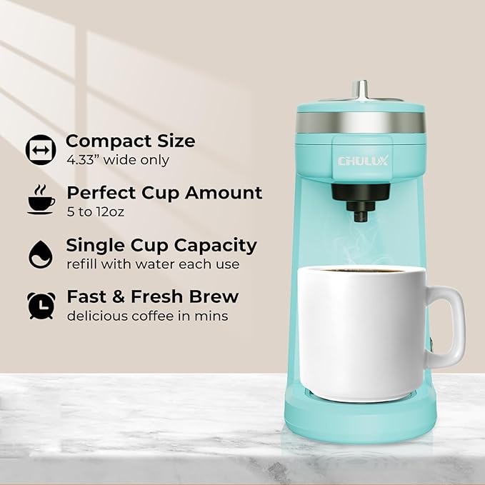 CHULUX Mini Coffee Maker for K Capsule, Single Serve Coffee Maker for One Cup Americano, Lightweight Pod Coffee Machine, Aqua