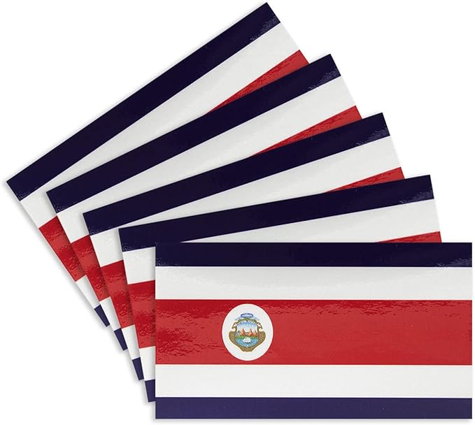 CANTENDO 5Pcs Costa Rica Flag Decal Sticker - Costa Rican Flags Reflective Vinyl Car Stickers - for Car Window Bumper Waterproof Sticker (2.5 x 4.5 Inch)