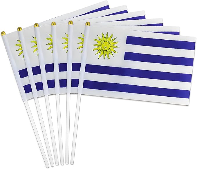Uruguay Flag Small Uruguayan Flag 12 Pack Mini Hand Held Uruguayan Flags on Sticks for Party Parades Sports Events Patriotic Holiday Decorations