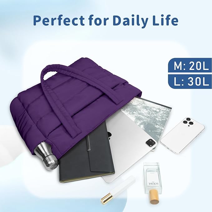 TOPDesign Puffer Tote Bag for Women, Lightweight Puffy Handbag with Compartments, Quilted Shoulder Bag for Work, Travel, Gym