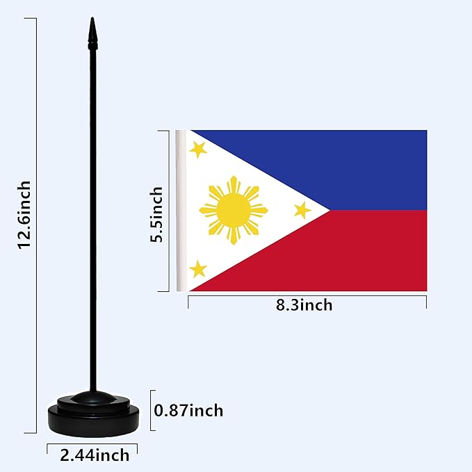 USA American & Philippines Filipino Philippine Desk Flags, US Philippines Office Table Flag, Small Mini Miniature Philippine and US Desktop Flag With 13" Solid Black Pole, Black Base