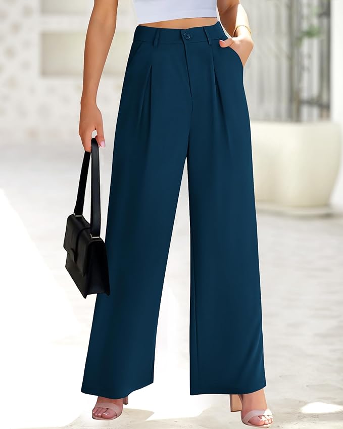 BTFBM Women High Waist Palazzo Pants Spring 2026 Casual Wide Leg Trousers Loose Work Office Business Suit Pant Pockets