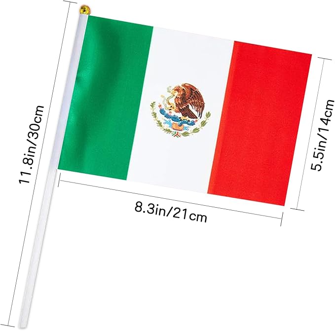 Mexico Flag Small Mexican Flag 12 Pack Mini Hand Held Mexican Flags on Sticks for Party Parades Sports Events Patriotic Holiday Decorations