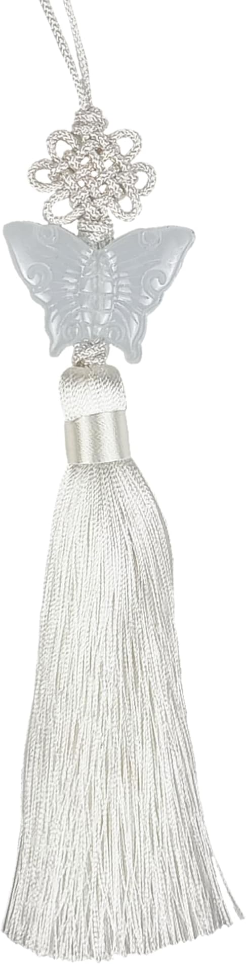 Seoulful Vintage Jade Butterfly Norigae - Korean Traditional Tassel Charm with Elegant Knot - Hanbok Accessory New Year's Gifts (White)