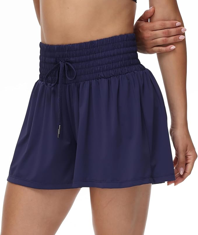 Blaosn Flowy Athletic Shorts for Women Gym Workout Running Short Pants High Waist Skort with Pocket Casual Summer Clothes