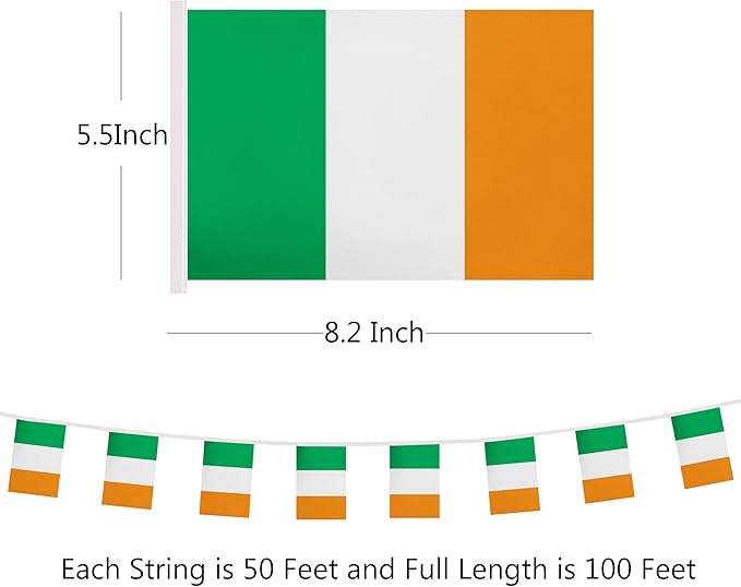 Yamiuo 100 Feet Ireland String Flag, 76 Pcs Irish Banner Flag, Small Mini World Banner Flags for Sports Events, Bars Decorations, School Festivals, Party Decorations, Celebrations (Ireland)