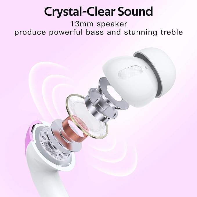 TAGRY 2 Sets X08 Purple and Sunset Pink Bluetooth Headphones True Wireless Earbuds 60H Playback Ear Buds with Wireless Charging Case in-Ear Earbuds with Mic