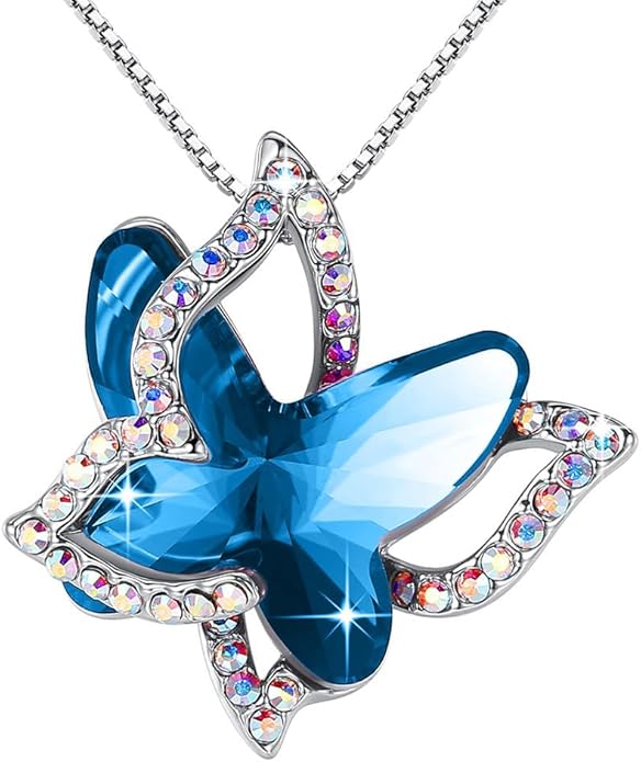 GEMMANCE Gift Butterfly Birthstone Crystal Necklace, Silver Tone with 18”+2” Chain, Necklace for Mother’s Day Anniversary Birthday Gifts for Women and Daughter, Valentine's Day