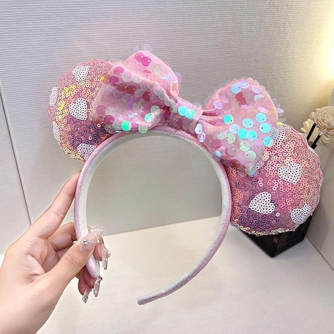 RCJERA Minnie Sequin mouse Ears Headband for Women, Sequin Bow Headbands Classic Glitter Party Princess Decoration Cosplay Birthday Christmas Party
