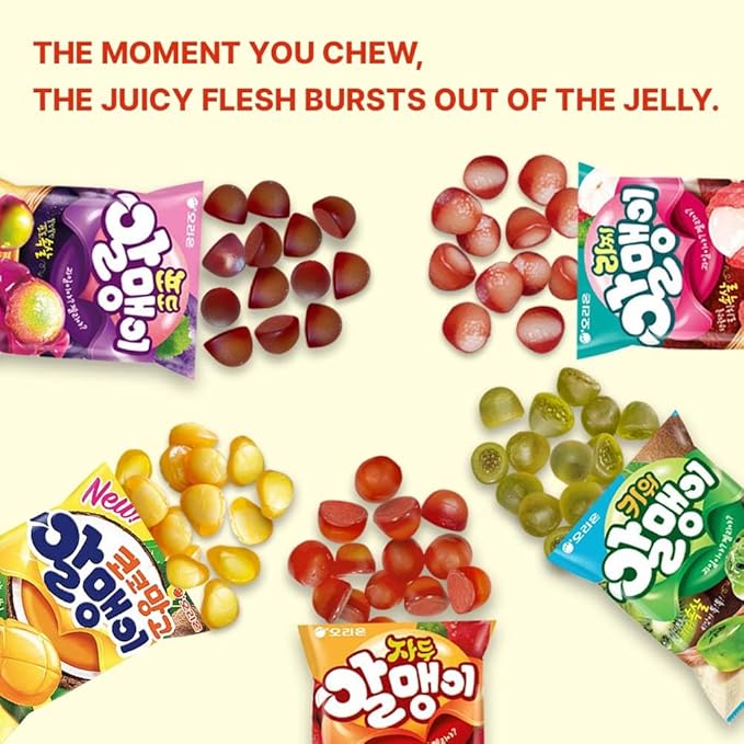 Korean Fruit Jelly Candy – Assorted Chewy Gummy Snacks – 5 Fruity Flavors (Grape, Plum, Lychee, Kiwi, Mango) – Individually Wrapped – Perfect for Kids & Adults – 알맹이젤리 (Lychee–2.86oz(81g) × 4pack)