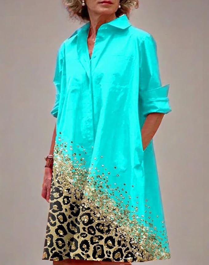 Womens 2025 Long Sleeve Button Down Shirt Summer Dress Casual V Neck Loose Fit Midi Shirt Dresses with Pockets