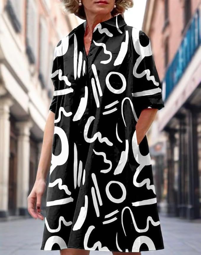 Womens 2025 Long Sleeve Button Down Shirt Summer Dress Casual V Neck Loose Fit Midi Shirt Dresses with Pockets