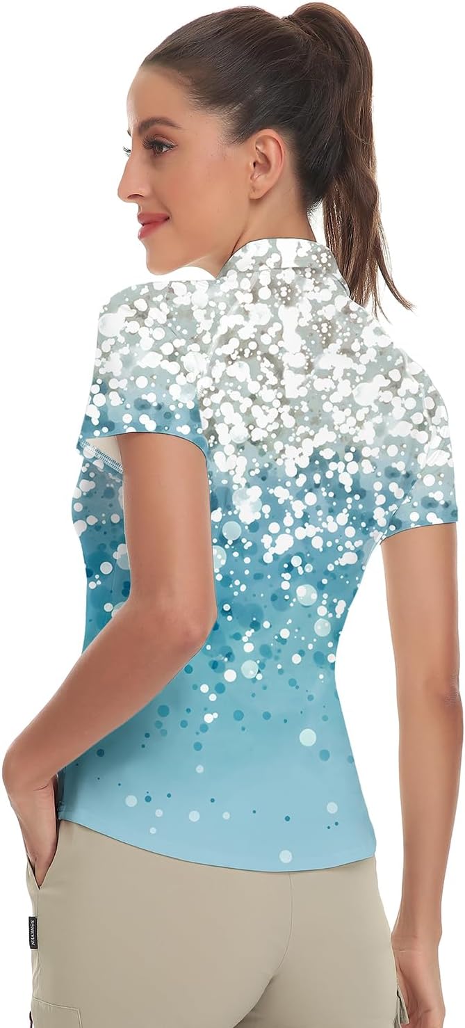 Women's Golf Shirt Short Sleeve Tennis Shirt Quarter Zip Golf Pullover Golf Polo Shirts Argyle Tops