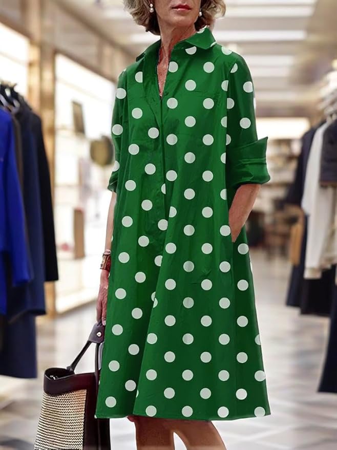 Womens 2025 Long Sleeve Button Down Shirt Summer Dress Casual V Neck Loose Fit Midi Shirt Dresses with Pockets
