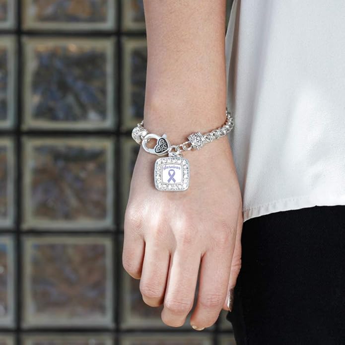 Inspired Silver - Silver Square Charm Bracelet with Cubic Zirconia Jewelry