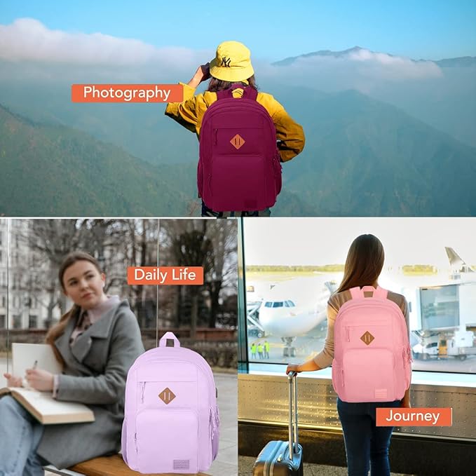 KEOFID Classic Travel backpack for Men and Women, Anti Theft Laptop Backpack with USB Charging Port for Work, Large Bag for College, Water Resistent(Purple)