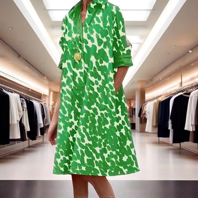 Womens 2025 Long Sleeve Button Down Shirt Summer Dress Casual V Neck Loose Fit Midi Shirt Dresses with Pockets